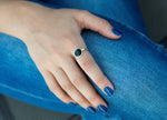 טבעת עגולה דקה כסף משולבת אמייל צבעוני בשחור, אדום, כחול או טורקיז